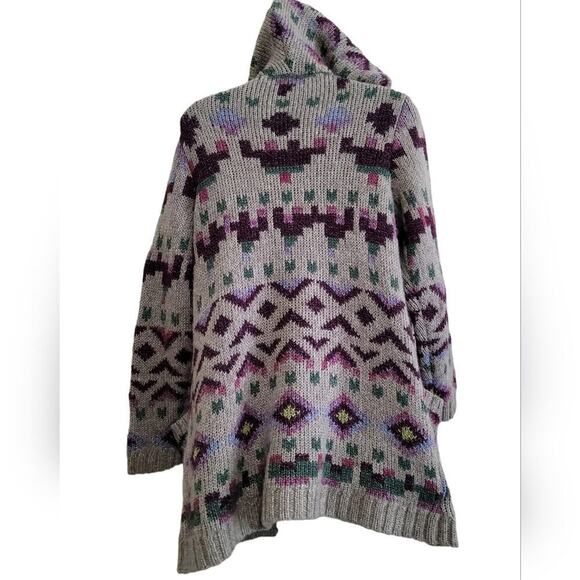 J.Jill Lenox Long Hooded Open Cardigan Sweater Aztec Wool Blend Sz Small Petite - Picture 4 of 10
